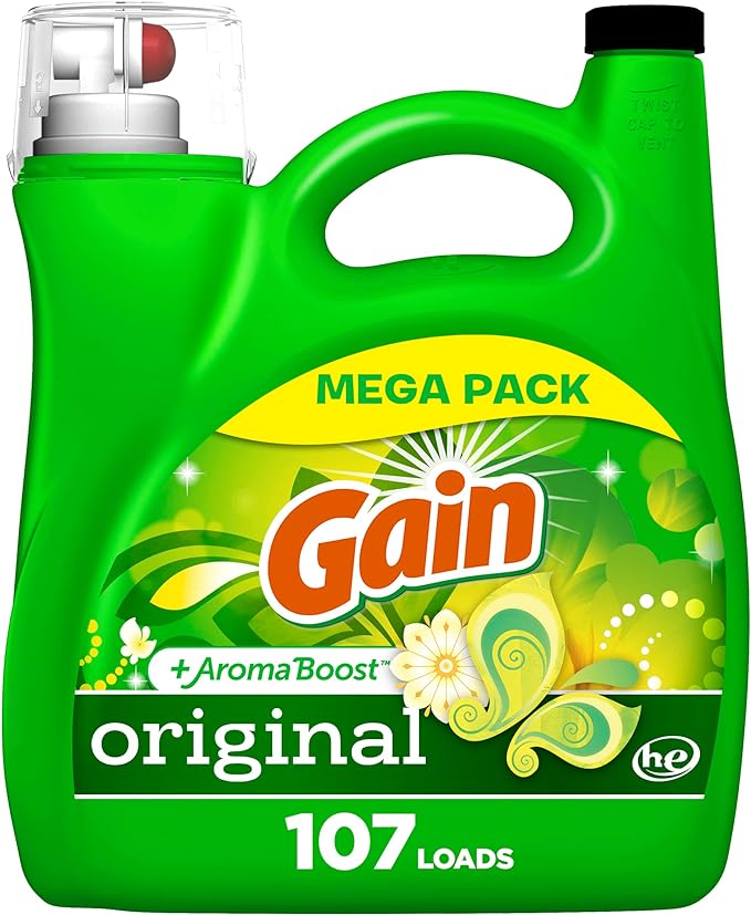 Gain + Aroma Boost Laundry Detergent Liquid, Original Scent, 107 Loads, 154 fl oz, HE Compatible Laundry Soap with Febreze and Oxi