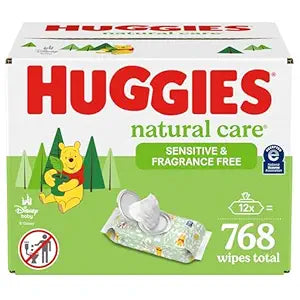 Huggies Natural Care Sensitive Baby Wipes, Unscented, Hypoallergenic, 99% Purified Water, 12 Flip-Top Packs (768 Wipes Total), Packaging May Vary