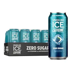 Sparkling Ice Caffeine Blue Raspberry Sparkling Water with Caffeine, Zero Sugar, with Antioxidants and Vitamins,16 fl oz Cans (Pack Of 12)