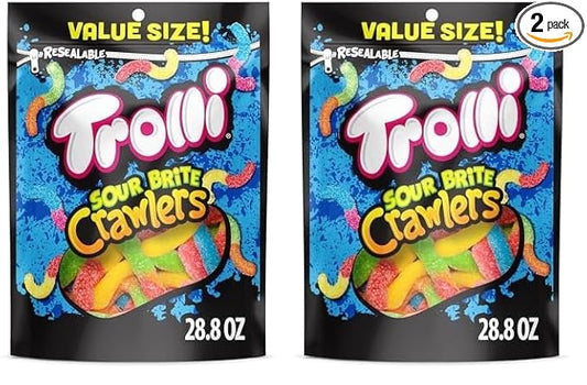 Trolli Sour Brite Crawlers Candy, Sour Gummy Worms, 28.8 Ounce Resealable Bag (Pack of 2)