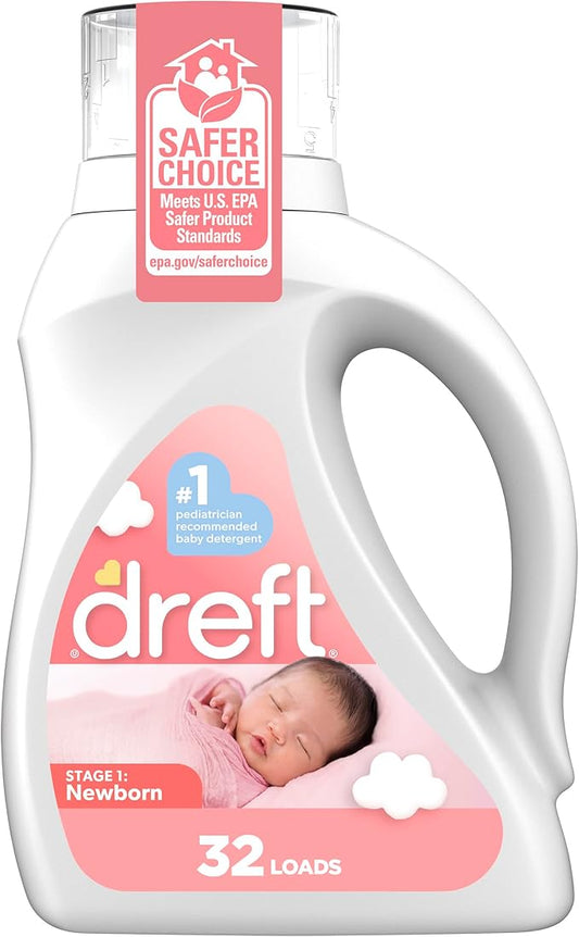 Dreft Stage 1 Newborn Baby Liquid Laundry Detergent, Gentle on Sensitive Skin, HE Compatible, 32 loads