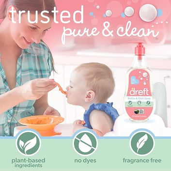 DREFT Bottle and Dish Soap | Made to Clean Baby Bottles, Sippy Cups, Pacifiers, Breast Pumps, & More | Gently Removes Milk Film & Odors | Plant Based, Fragrance Free Dish Soap | 18 Fl Oz (Pack of 3)