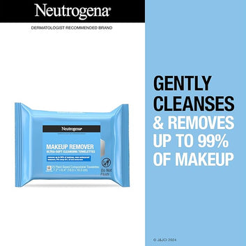 Neutrogena Makeup Remover Wipes, Individually Wrapped Daily Face Wipes for Waterproof Makeup, Travel & On-the-Go Singles, 20 Count